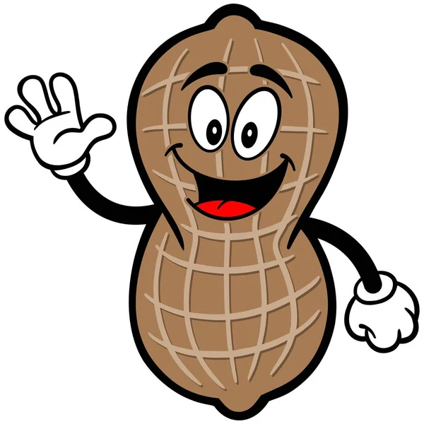 Peanut Waving Une Illustration Bande Dessinée Une Mascotte Arachide — Image vectorielle