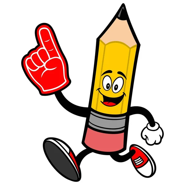 用泡沫手跑步的铅笔 铅笔吉祥物的卡通插图 — 图库矢量图片