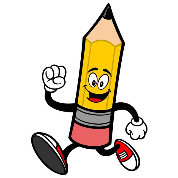 Pencil Running - A cartoon illustration of a Pencil Mascot.