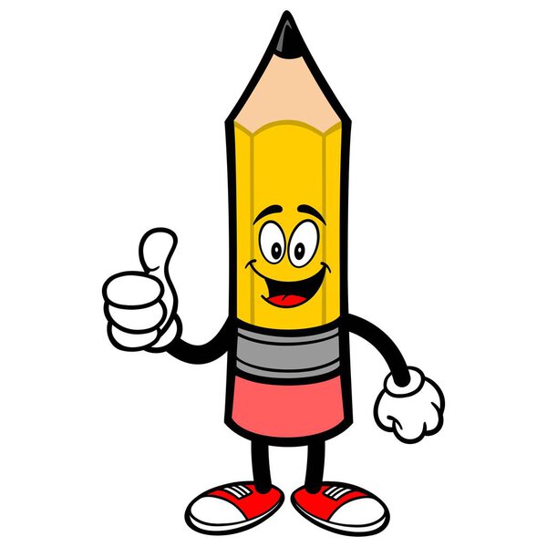 Pencil with Thumbs Up - A cartoon illustration of a Pencil Mascot.