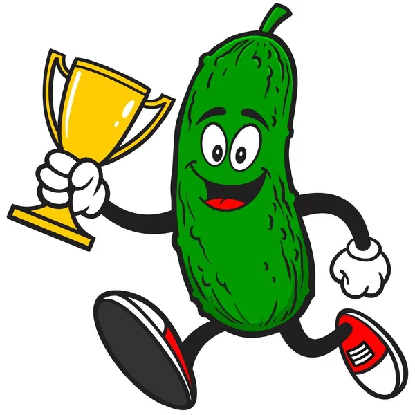 Pickle Futás Trophy Rajzfilm Illusztrációja Egy Pickle Mascot — Stock Vector