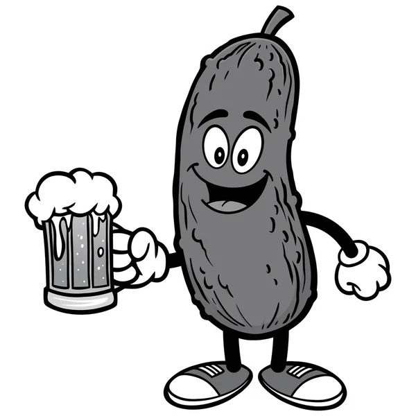 Pickle Mug Beer Illustration Cartoon Illustration Pickle Mascot — Stock Vector