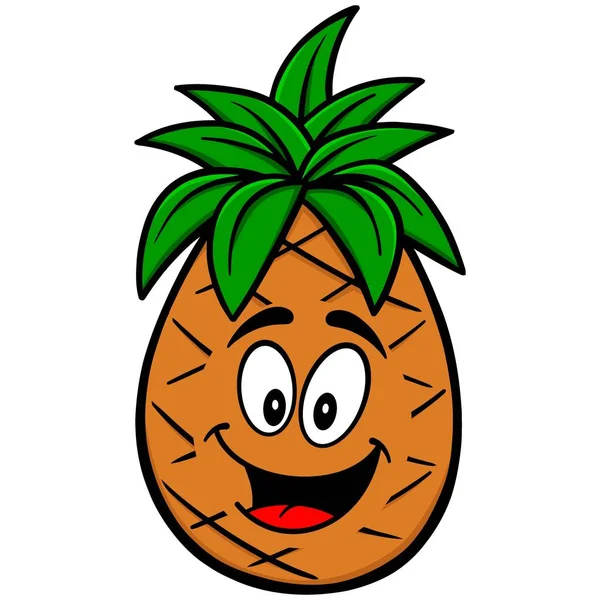 Pineapple Tecknad Illustration Ananas Maskot — Stock vektor