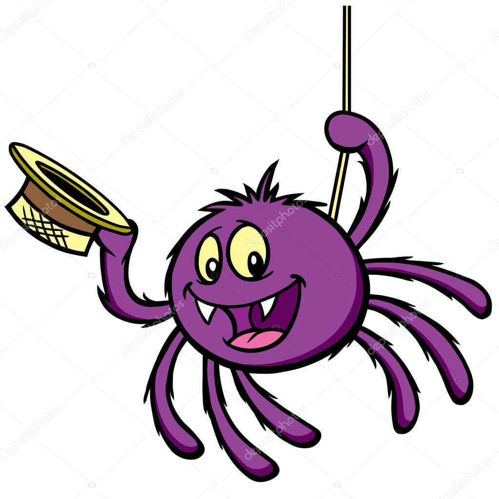 Itsy Bitsy Spider - A cartoon illustration of a Spider with a Hat.