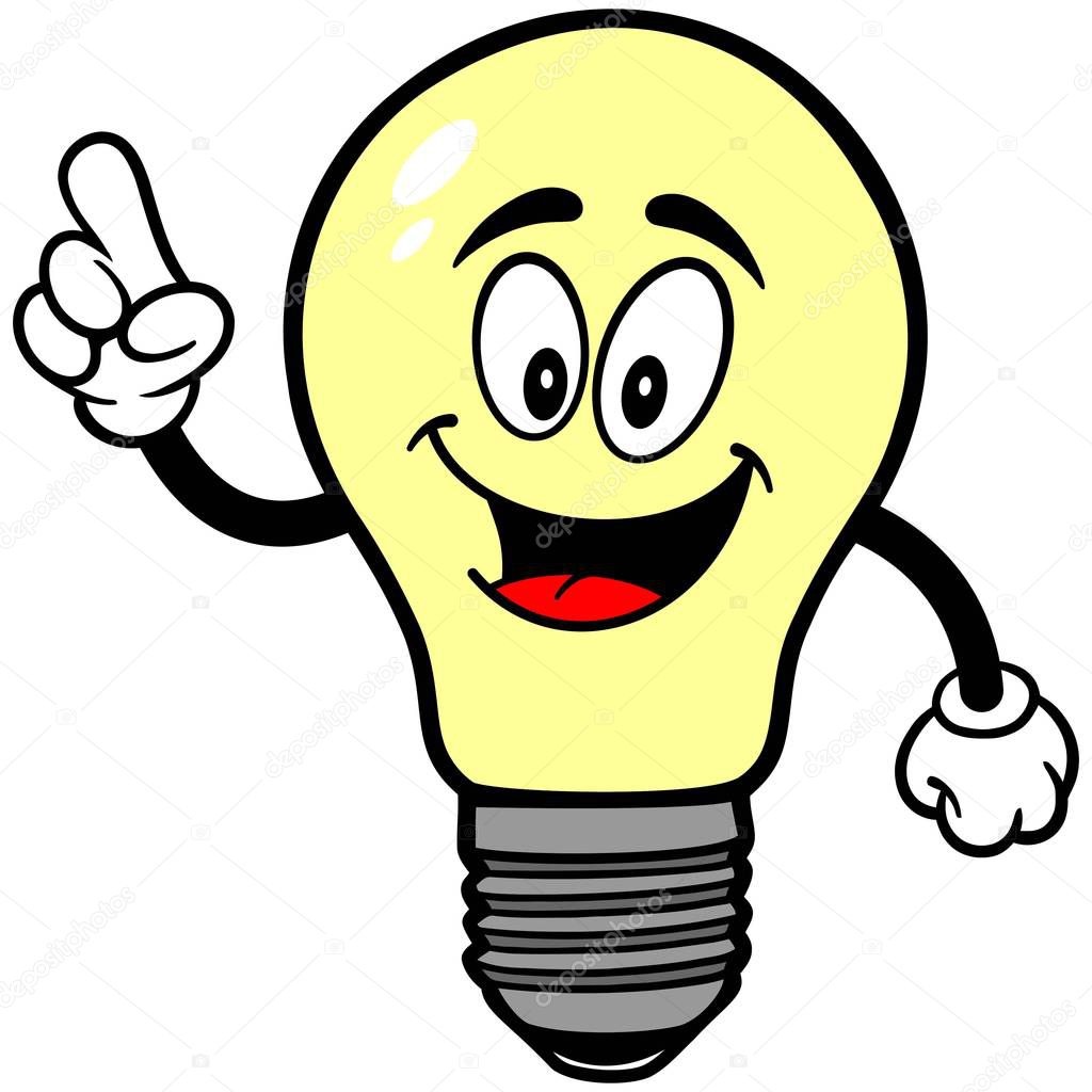 Light Bulb Pointing - A cartoon illustration of a Light Bulb Mascot.