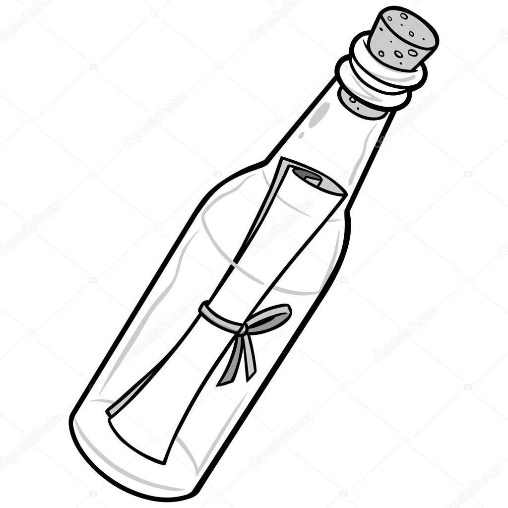 Message in Bottle Illustration - A cartoon illustration of a Message in Bottle concept.