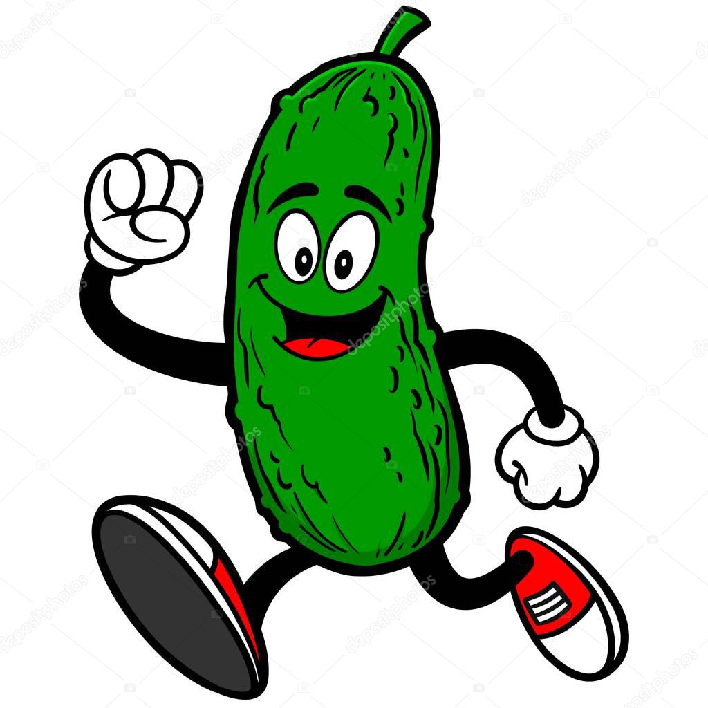 Pickle Running - A cartoon illustration of a Pickle Mascot.