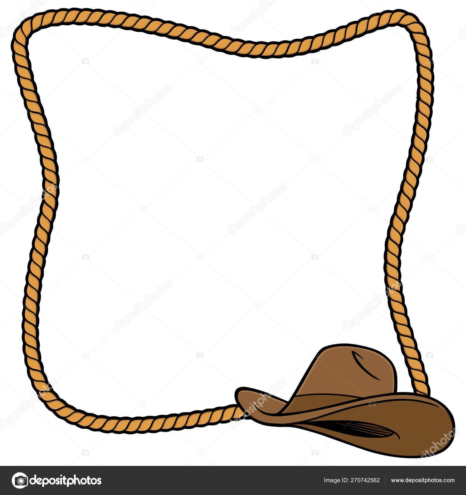 A cartoon illustration of a Rope Frame and Cowboy Hat. — Vector