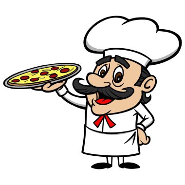 Pizza Chef - Pizza Chef bir karikatür illüstrasyon.