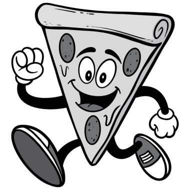 Pizza Koşu İllüstrasyon - Pizza Maskot bir karikatür illüstrasyon.