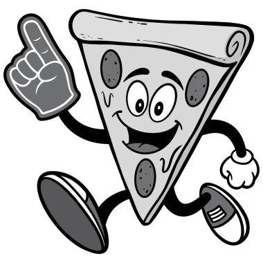 Bir Köpük El İllüstrasyon ile Çalışan Pizza- Pizza Maskotu bir karikatür illüstrasyon.