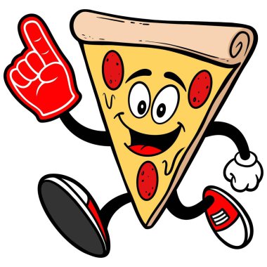 Bir Köpük El ile Çalışan Pizza - Pizza Maskot bir karikatür illüstrasyon.