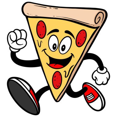 Pizza Koşu - Pizza Maskot bir karikatür illüstrasyon.