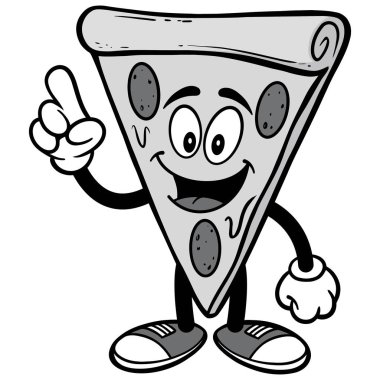 Pizza İşaret İllüstrasyon - Pizza Maskot bir karikatür illüstrasyon.