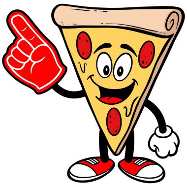 Köpük El ile Pizza - Pizza Maskot bir karikatür illüstrasyon.