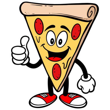 Thumbs Up ile Pizza - Pizza Maskot bir karikatür illüstrasyon.