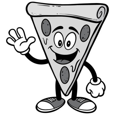Pizza Waving İllüstrasyon - Pizza Maskot bir karikatür illüstrasyon.