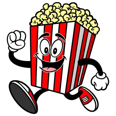 Popcorn Koşu - Bir Popcorn Maskot bir karikatür illüstrasyon.