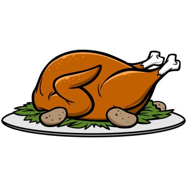 Roast Turkey Dinner - Bir Roast Turkey Akşam Yemeği bir karikatür illüstrasyon.