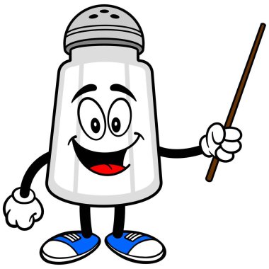 Bir Pointer Stick ile Salt Shaker - Salt Shaker maskotu bir karikatür illüstrasyon.