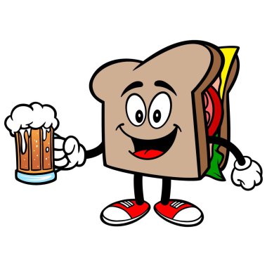 Bir kupa bir kupa ile Sandviç - Sandviç Maskot bir karikatür illüstrasyon.