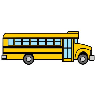 Okul Otobüsü Yolcu Tarafı - Bir Okul Otobüsü Yolcu Tarafı bir vektör karikatür illüstrasyon.