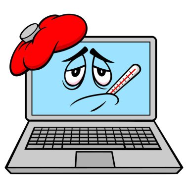 Sick Laptop - Bir Hasta Laptop bir karikatür illüstrasyon.