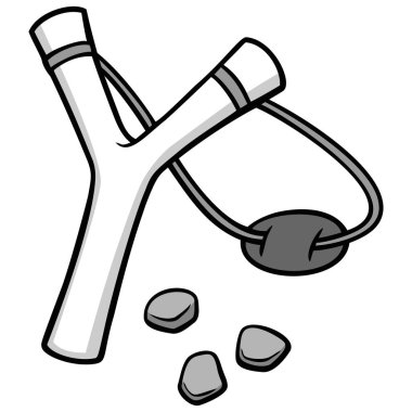 Sapan İllüstrasyon - Sapan ve kayalar bir karikatür illüstrasyon.