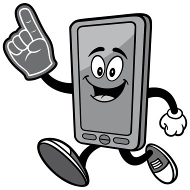 Bir Köpük El ile çalışan Smartphone Maskotu - Akıllı Telefon Maskotu bir karikatür illüstrasyon.