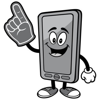 Köpük El ile Smartphone Maskotu - Akıllı Telefon Maskotu bir karikatür illüstrasyon.