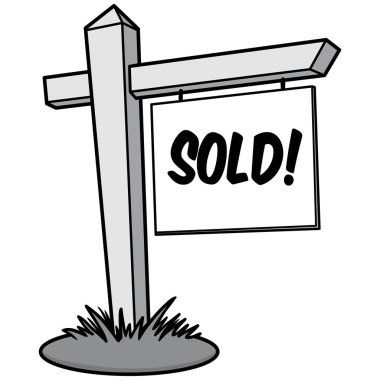 Satılan İşaret - Bir emlakçı Satılan İşaret bir karikatür illüstrasyon.