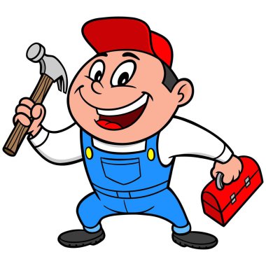 Speedy Handy Man - Hammer ile kullanışlı bir adam bir karikatür illüstrasyon.