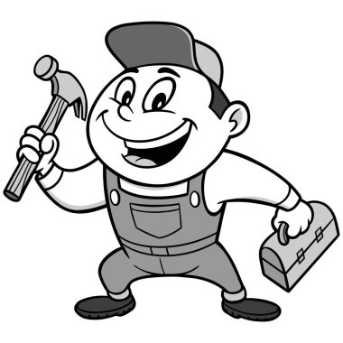 Speedy Handy Man - Hammer ile kullanışlı bir adam bir karikatür illüstrasyon.