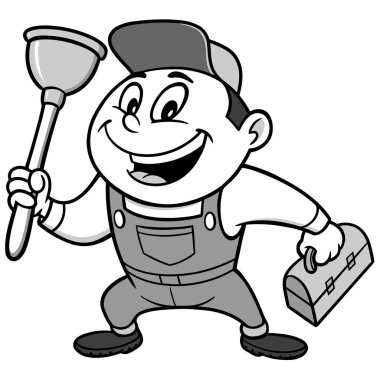 Speedy Tesisatçı - Bir Piston ile kullanışlı bir adam bir karikatür illüstrasyon.