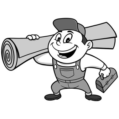 Hızlı Halı Yükleyici - Halı rulo ile kullanışlı bir adam bir karikatür illüstrasyon.