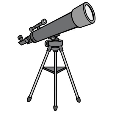 Teleskop - Bir Astronom Teleskobu'nun karikatür illüstrasyonu.