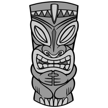 Tiki - Bir Tiki heykeli bir karikatür illüstrasyon.