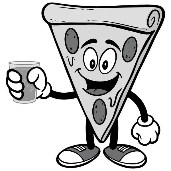 Pizza Kieliszek Ilustracji Wody Ilustracja Kreskówki Pizzy Mascot — Wektor stockowy
