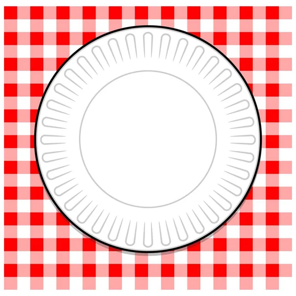 Paper Plate Red Picnic Tablecloth Cartoon Illustration Paper Plate Picnic — Stock Vector