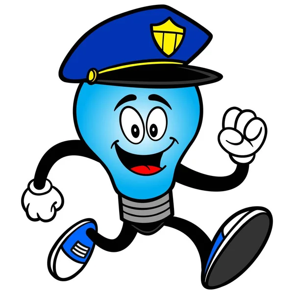 Police Bulb Running Uma Ilustração Dos Desenhos Animados Uma Mascote — Vetor de Stock