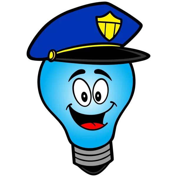 Polizei Glühbirnen Maskottchen Eine Karikatur Eines Polizei Glühbirnen Maskottchens — Stockvektor