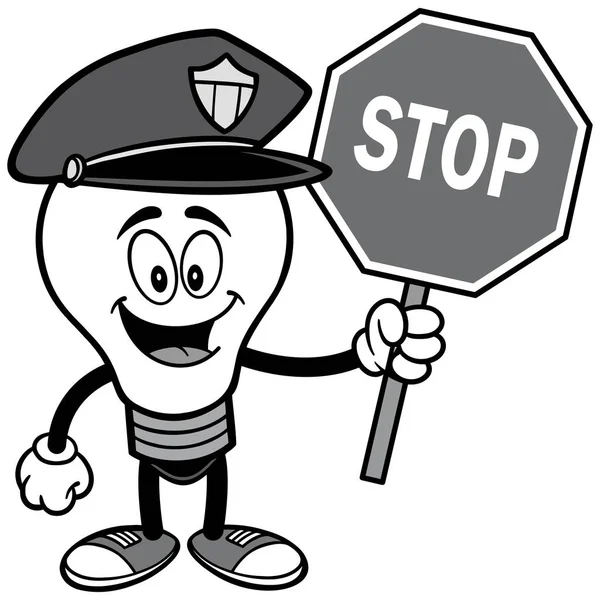 Rendőrségi Izzó Egy Stop Sign Illusztráció Rajzfilm Illusztrációja Rendőrségi Izzó — Stock Vector