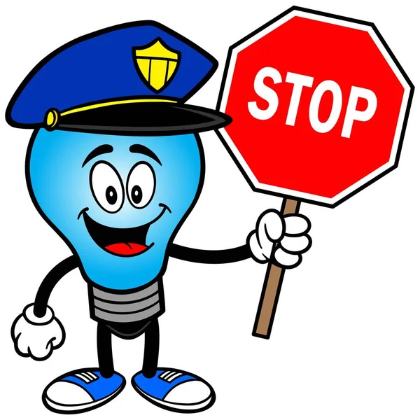 Rendőrségi Izzó Egy Stop Sign Karikatúra Illusztrációja Rendőrségi Izzó Kabala — Stock Vector