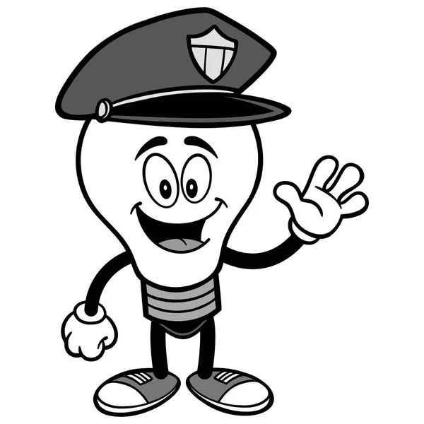 Polizei Glühbirne Winkt Illustration Eine Karikatur Illustration Einer Polizei Glühbirne — Stockvektor