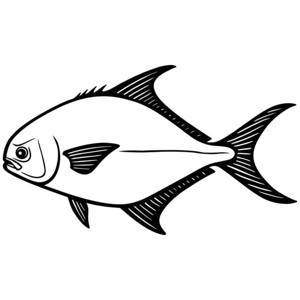 Pompano Fish Illustration Карикатурная Иллюстрация Рыбы Помпано — стоковый вектор