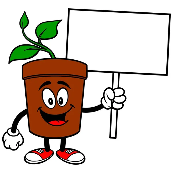Plante Pot Avec Signe Une Illustration Dessin Animé Une Mascotte — Image vectorielle