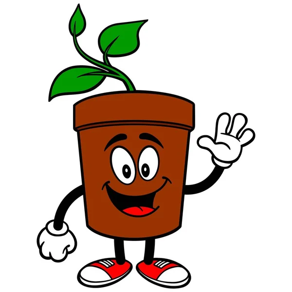 Potplanten Zwaaiende Een Cartoon Illustratie Van Een Ingegoten Plant Mascotte — Stockvector