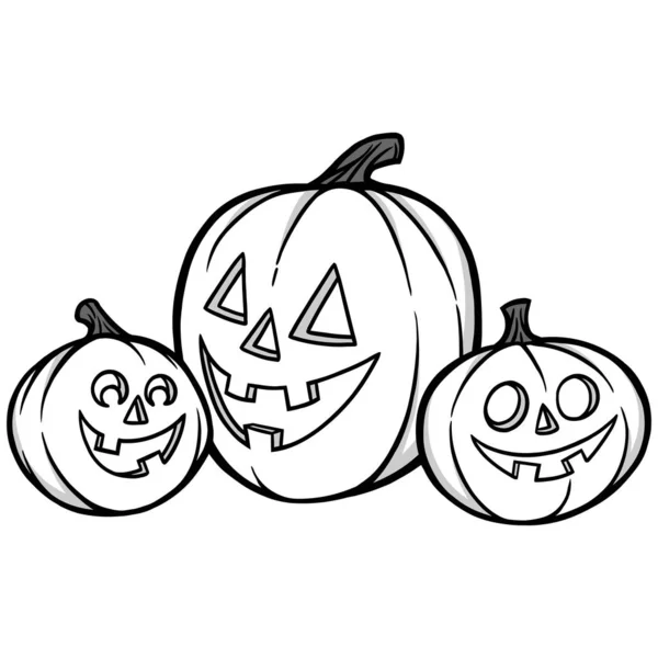 Pumpkin Trio Illustration Une Illustration Dessin Animé Trio Citrouilles — Image vectorielle