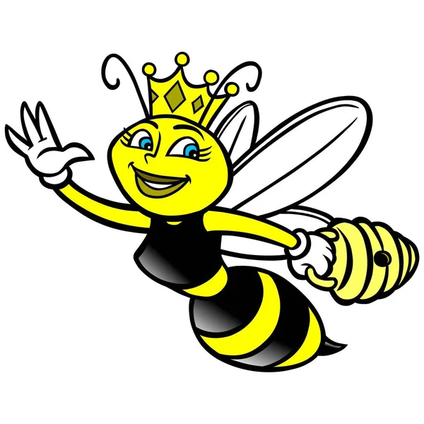Queen Bee Uma Ilustração Desenho Animado Uma Abelha Rainha — Vetor de Stock