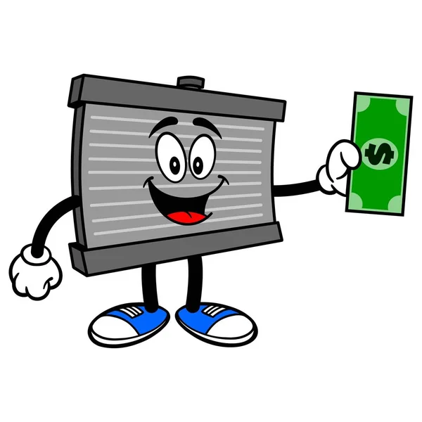 Mascota Del Radiador Con Dólar Una Ilustración Dibujos Animados Una — Vector de stock